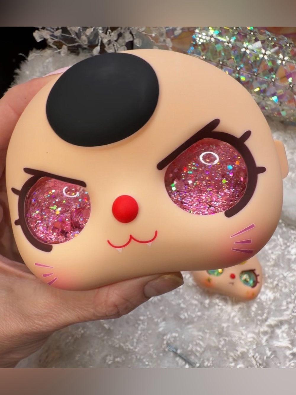 Baby Three 400% Black Hair Pink Glitter Eyes